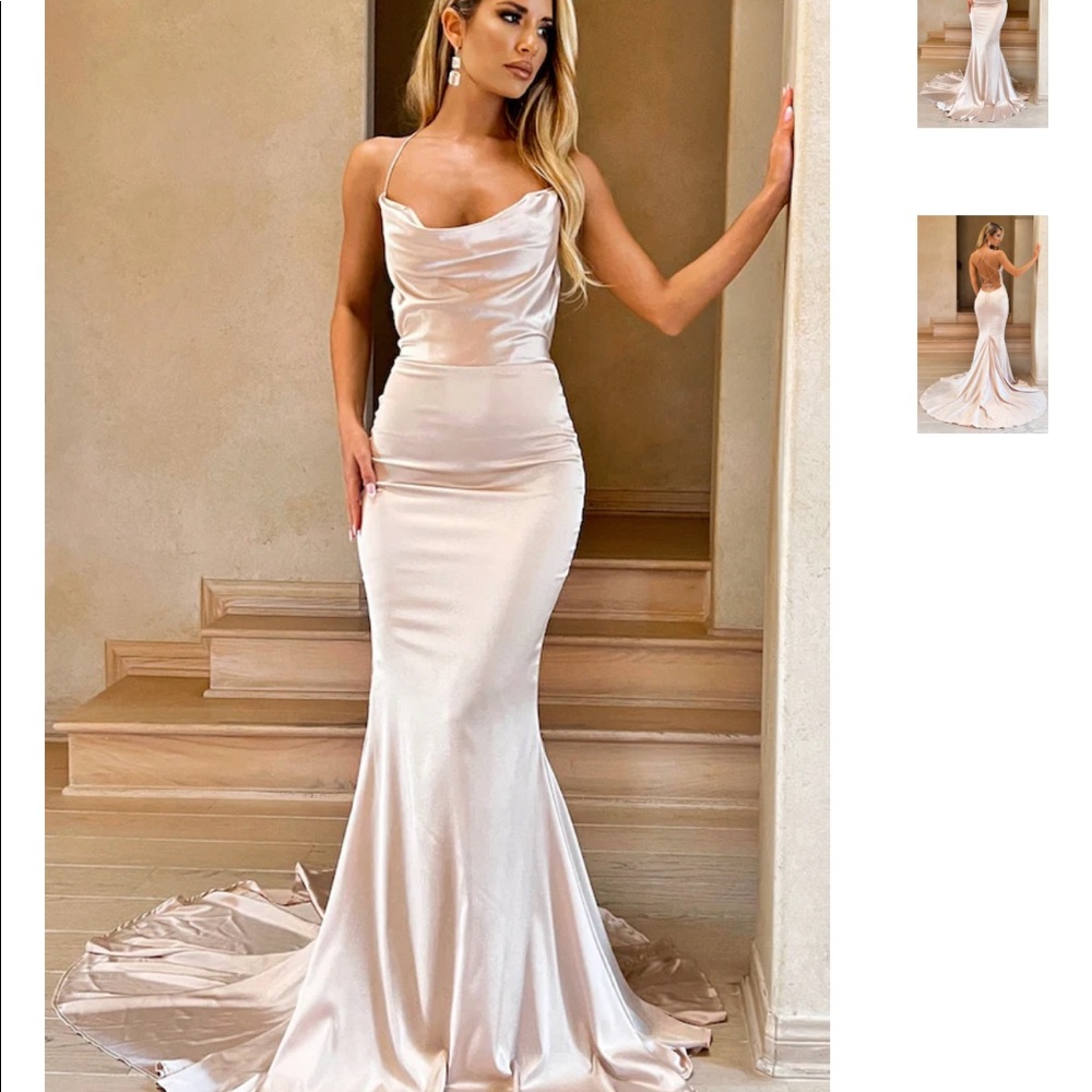 Moda Glam Serena Draped Neck Gown - Champagne